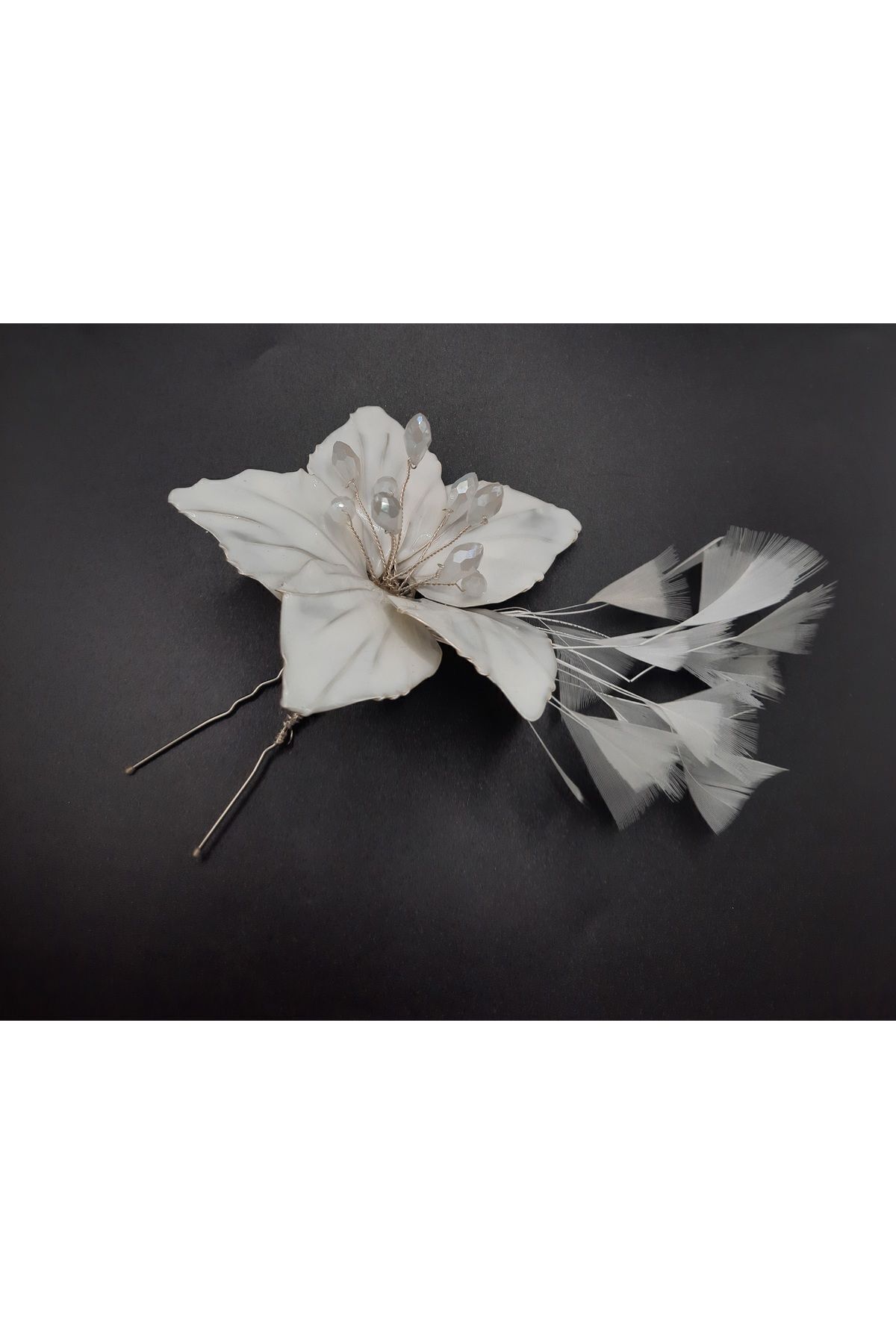 Big flowers,çiçek toka,beyaz toka,gelin saç aksesuarı,tüylü saç aksesuarı