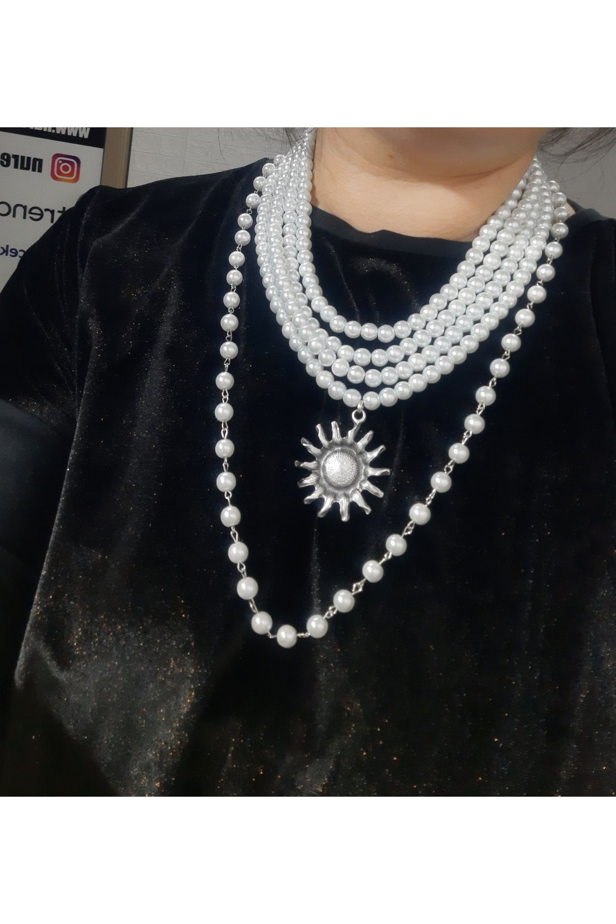 Çoklu inci kolye,choker kolye,choker inci kolye,beyaz kolye,çoklu kolye