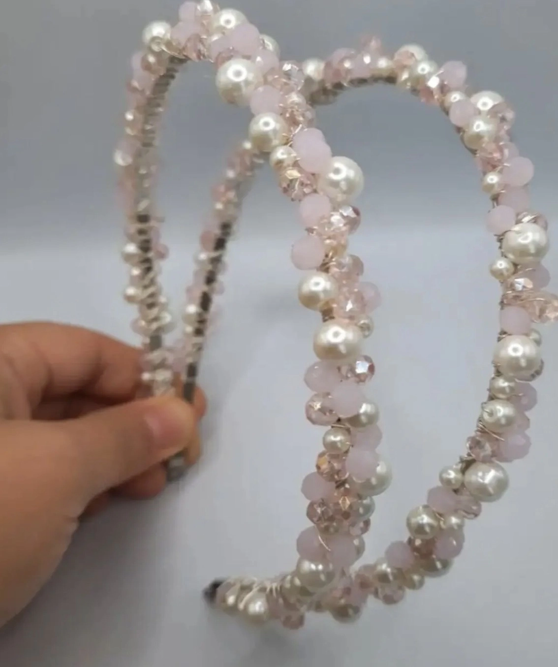 Pembe ikili incili soft taç