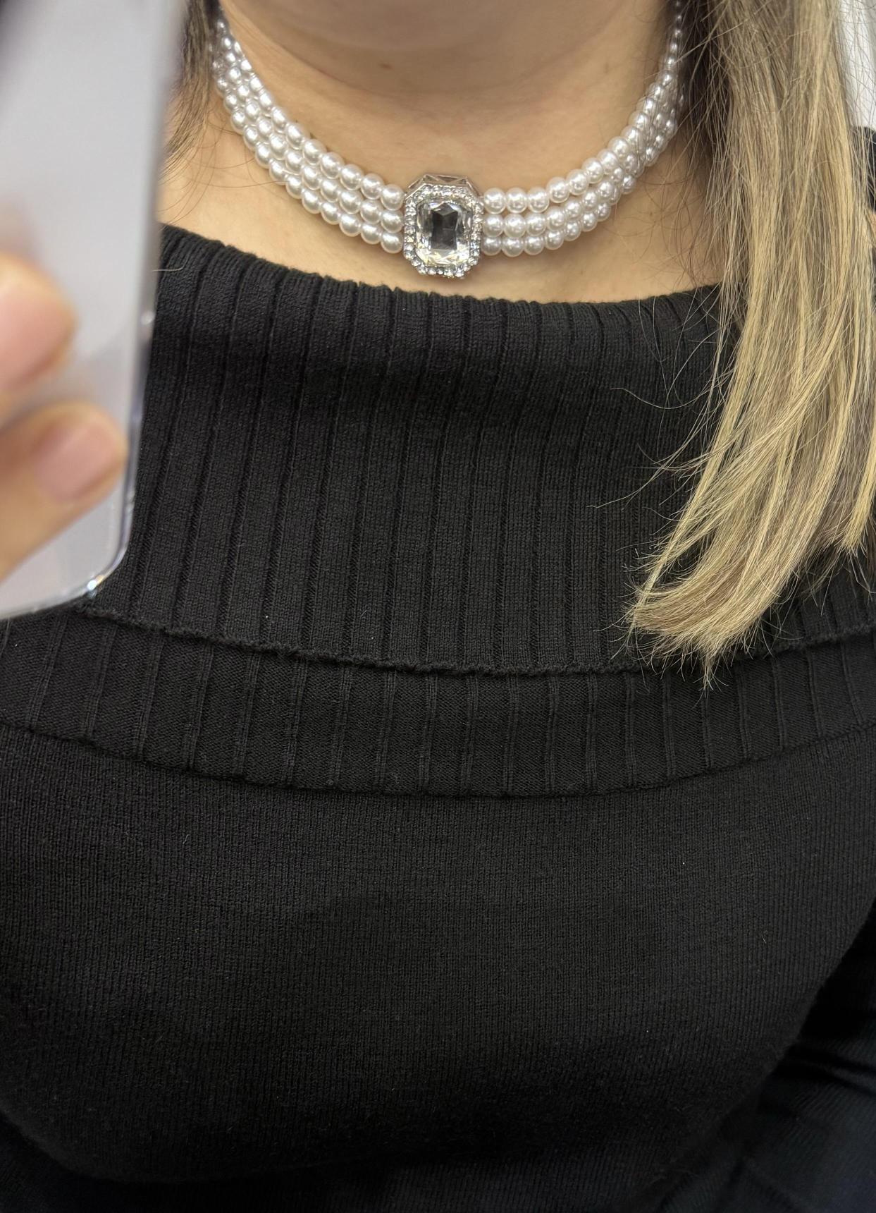 Gümüş taşlı çoklu kolye,tasarım Choker kolye,inci kolye