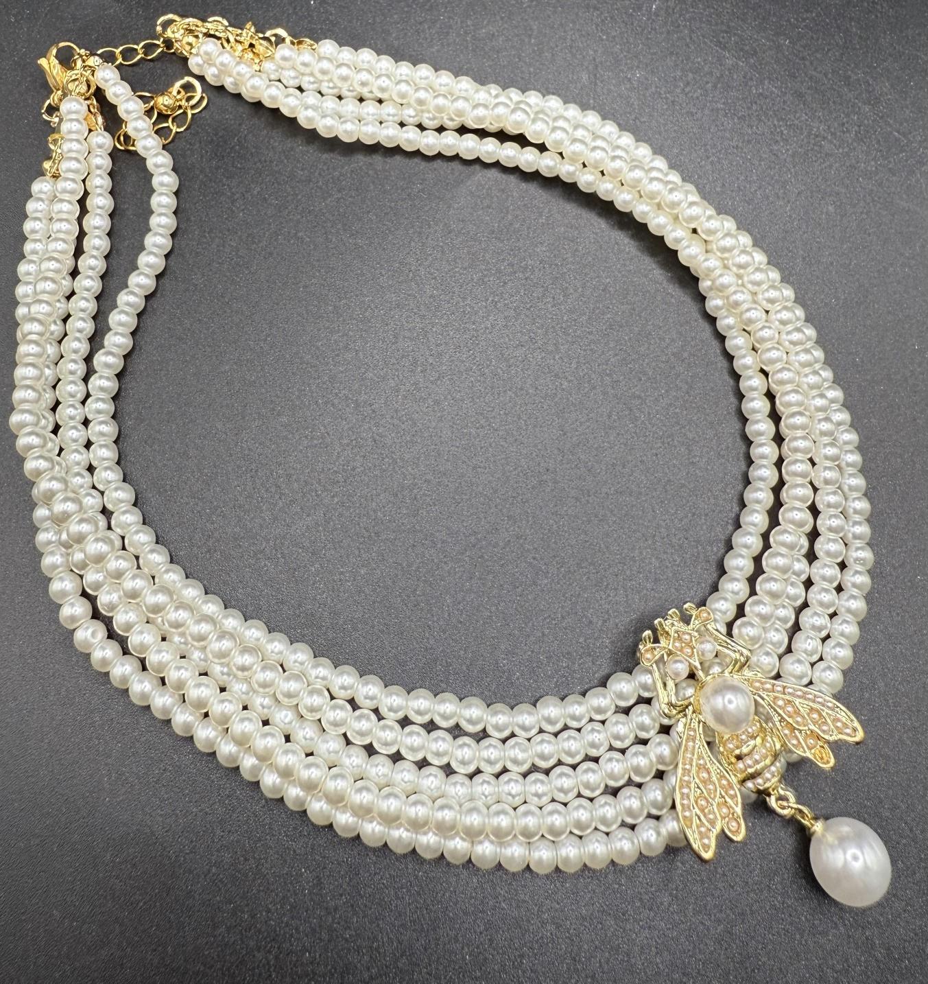 Tasarım çoklu kolye,arı figürlü kolye,inci Choker kolye