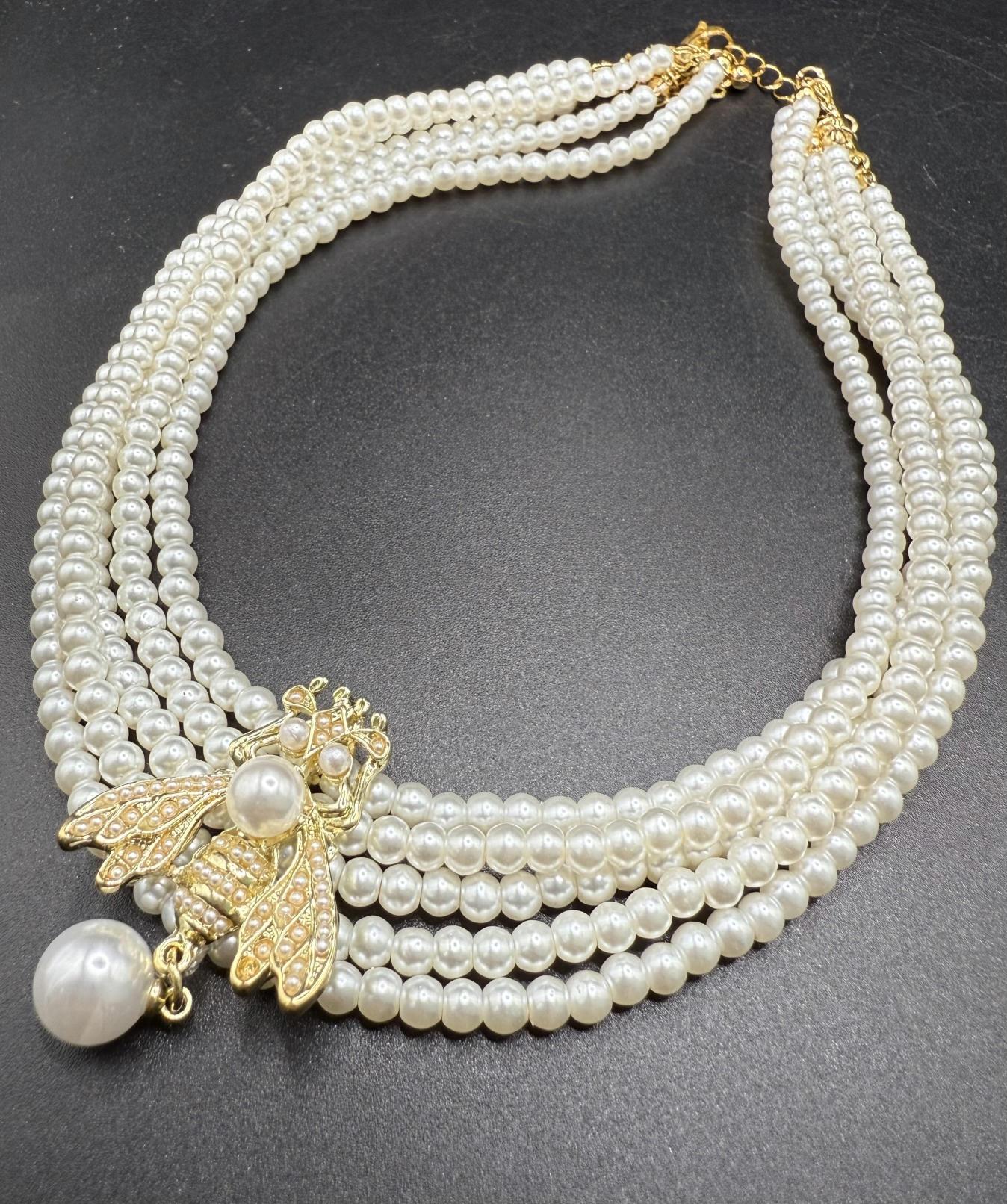 Tasarım çoklu kolye,arı figürlü kolye,inci Choker kolye