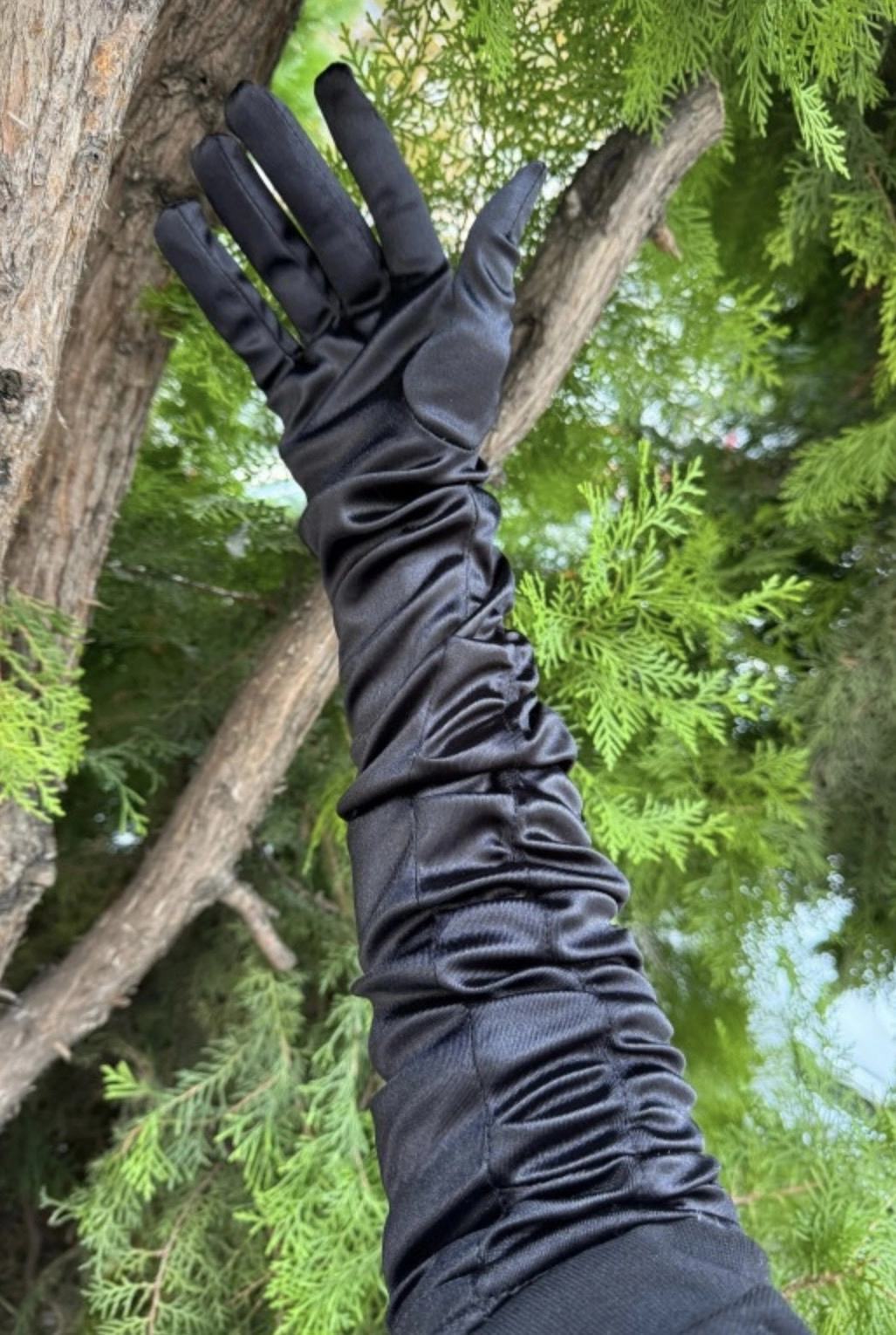 Siyah uzun saten eldiven 55 cm