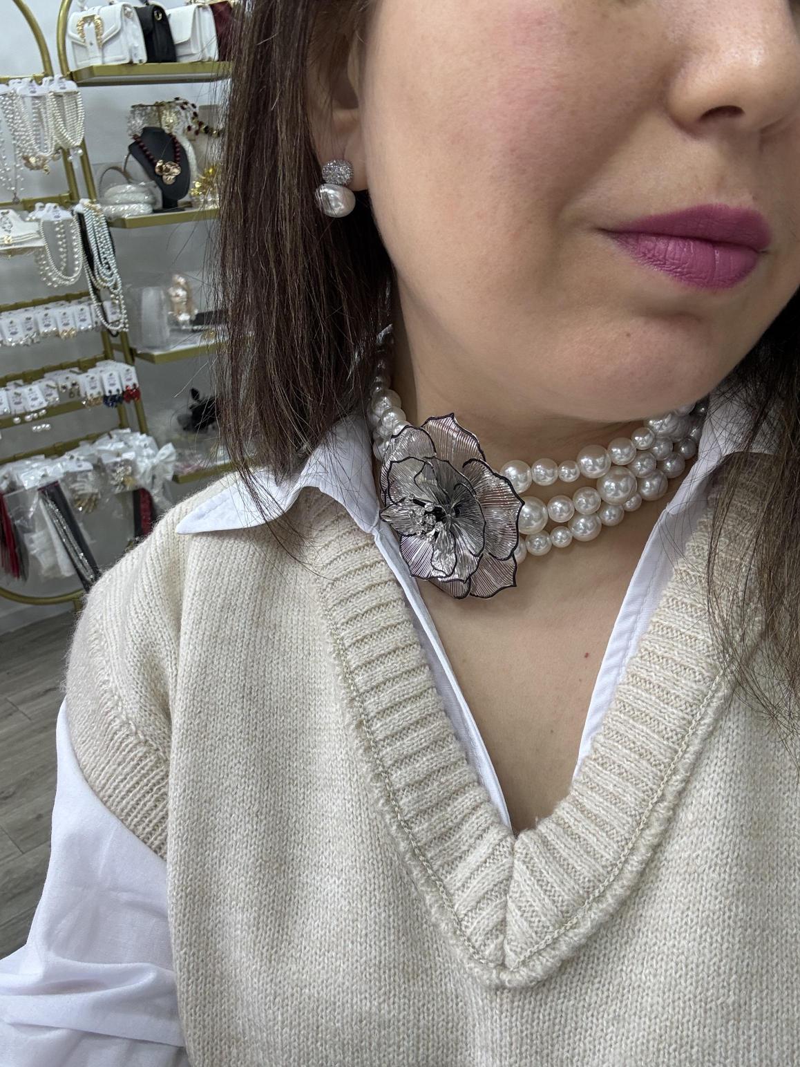 Çiçek detaylı incili Choker kolye ,inci kolye,çoklu kolye