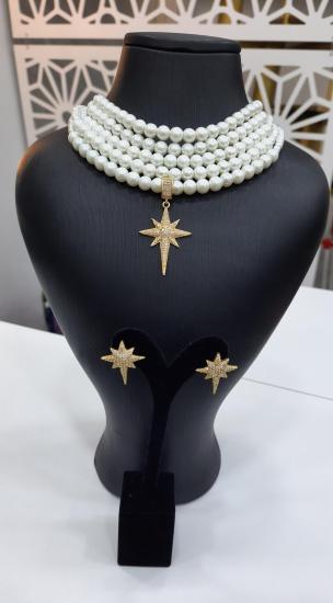 Kutup yıldızlı kolye,choker inci kolye set