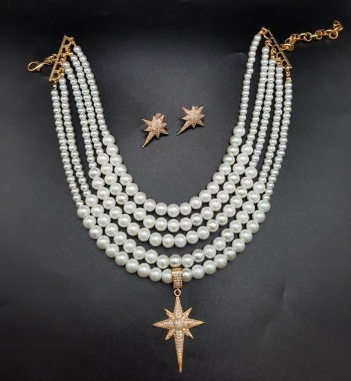 Kutup yıldızlı kolye,choker inci kolye set