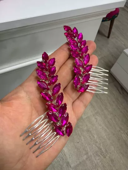 Fuşya pembe ikili yan toka seti