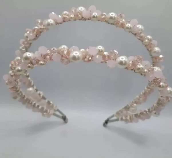 Pembe ikili incili soft taç