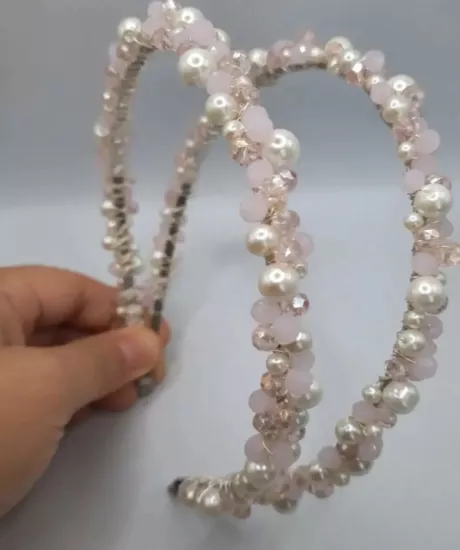 Pembe ikili incili soft taç