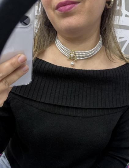 İnci tasarım Choker kolye,arı figürlü tasarım kolye