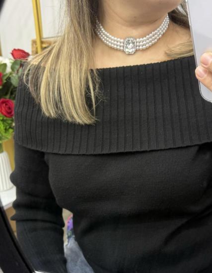 Gümüş taşlı çoklu inci kolye 