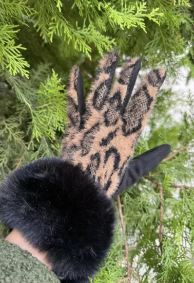 Leopar bileği kürklü eldiven