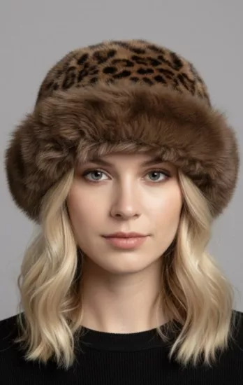 Leopar tüylü şapka,leopar kalpak şapka