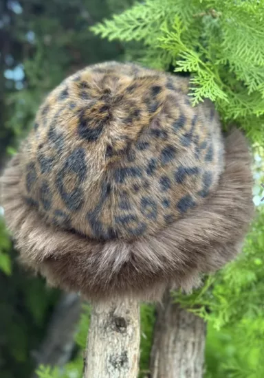 Leopar tüylü şapka,leopar kalpak şapka