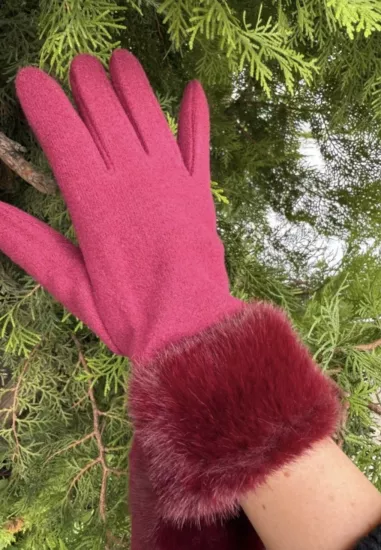 Bordo bileği kürklü eldiven
