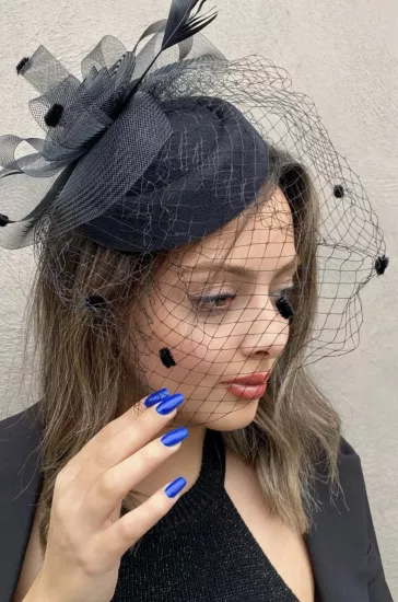 Siyah vintage tüllü şapka