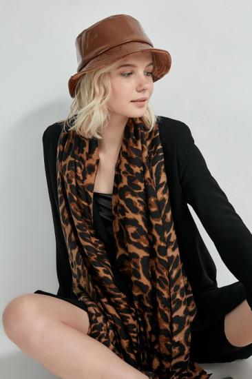 Leopar desenli siyah kahve şal
