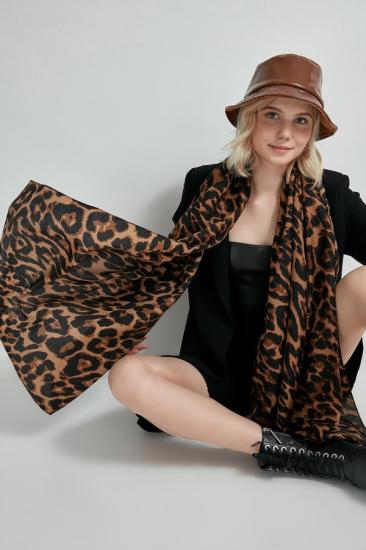 Leopar desenli siyah kahve şal