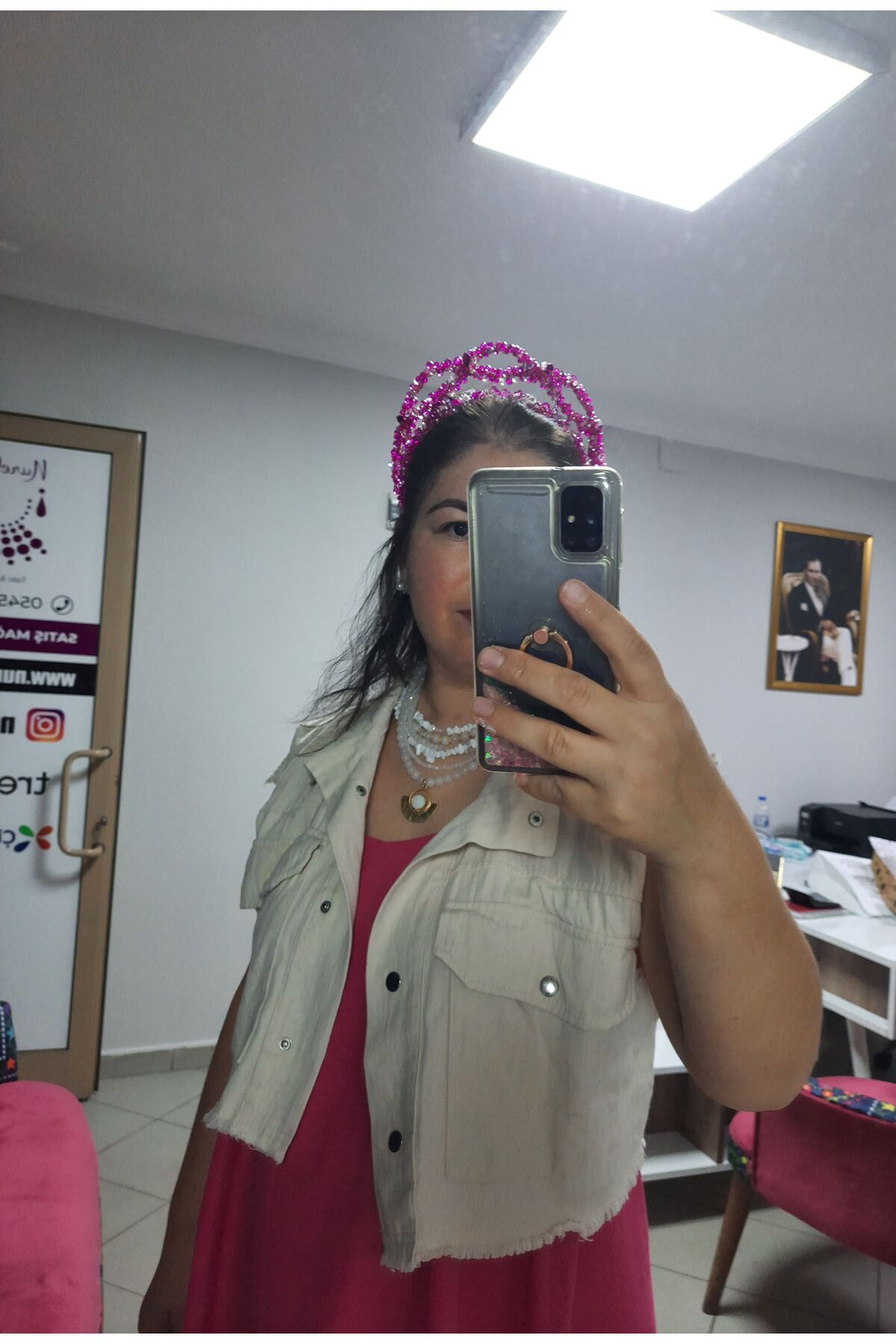 Fuşya after parti taç,fuşya taç,yüksek taç,Pembe parti tacı