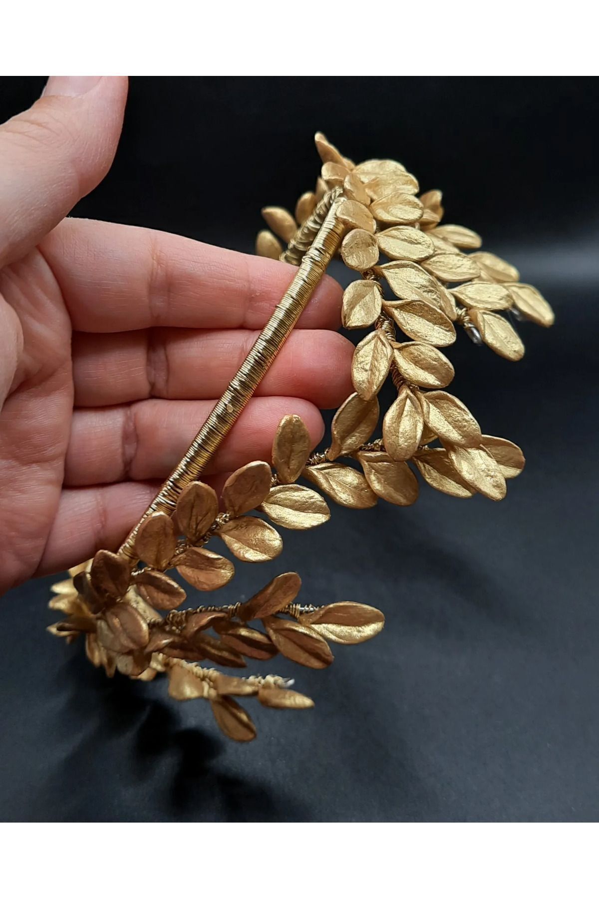 Gold helen taç,yapraklı gold taç,tasarım gold taç