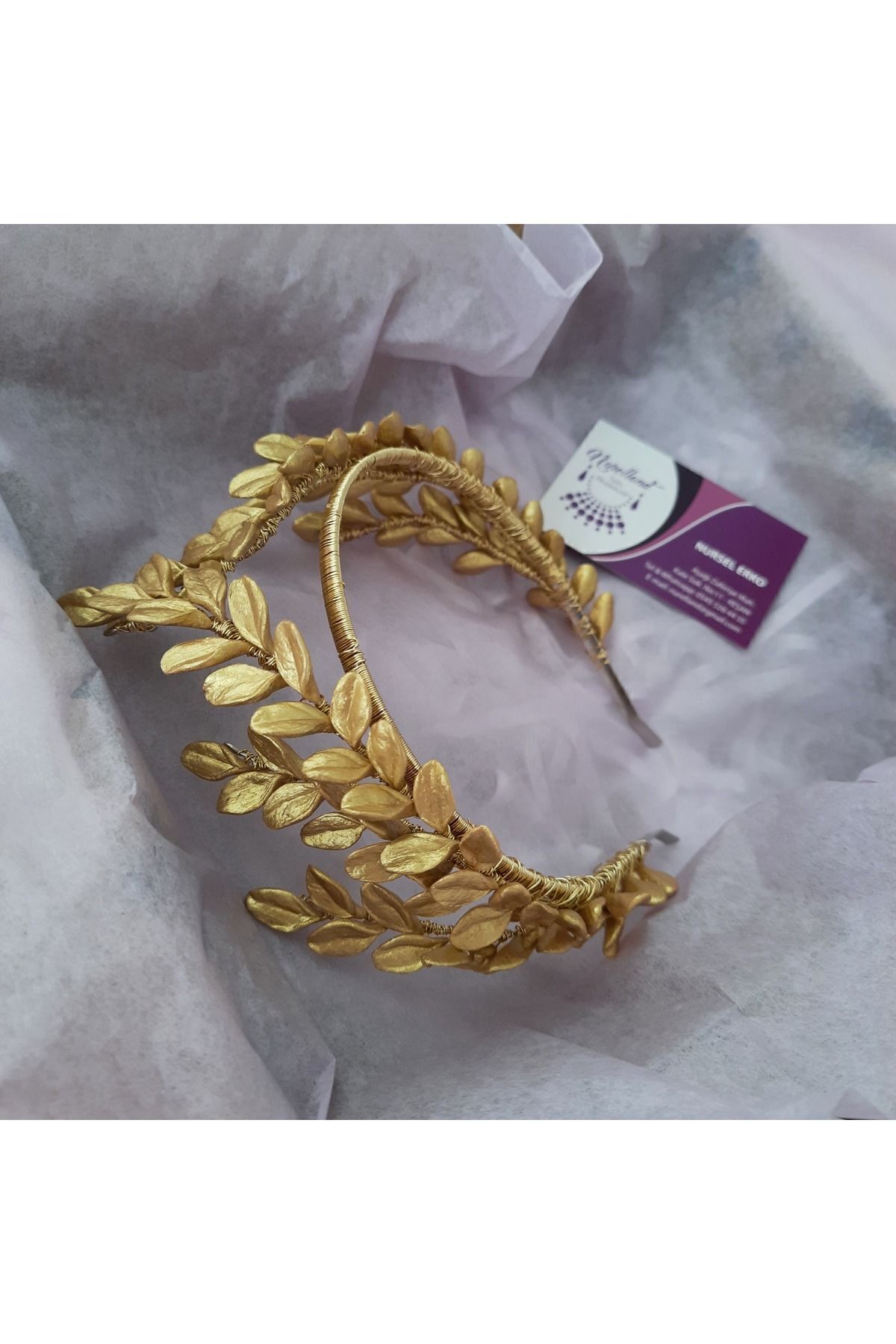 Gold helen taç,yapraklı gold taç,tasarım gold taç