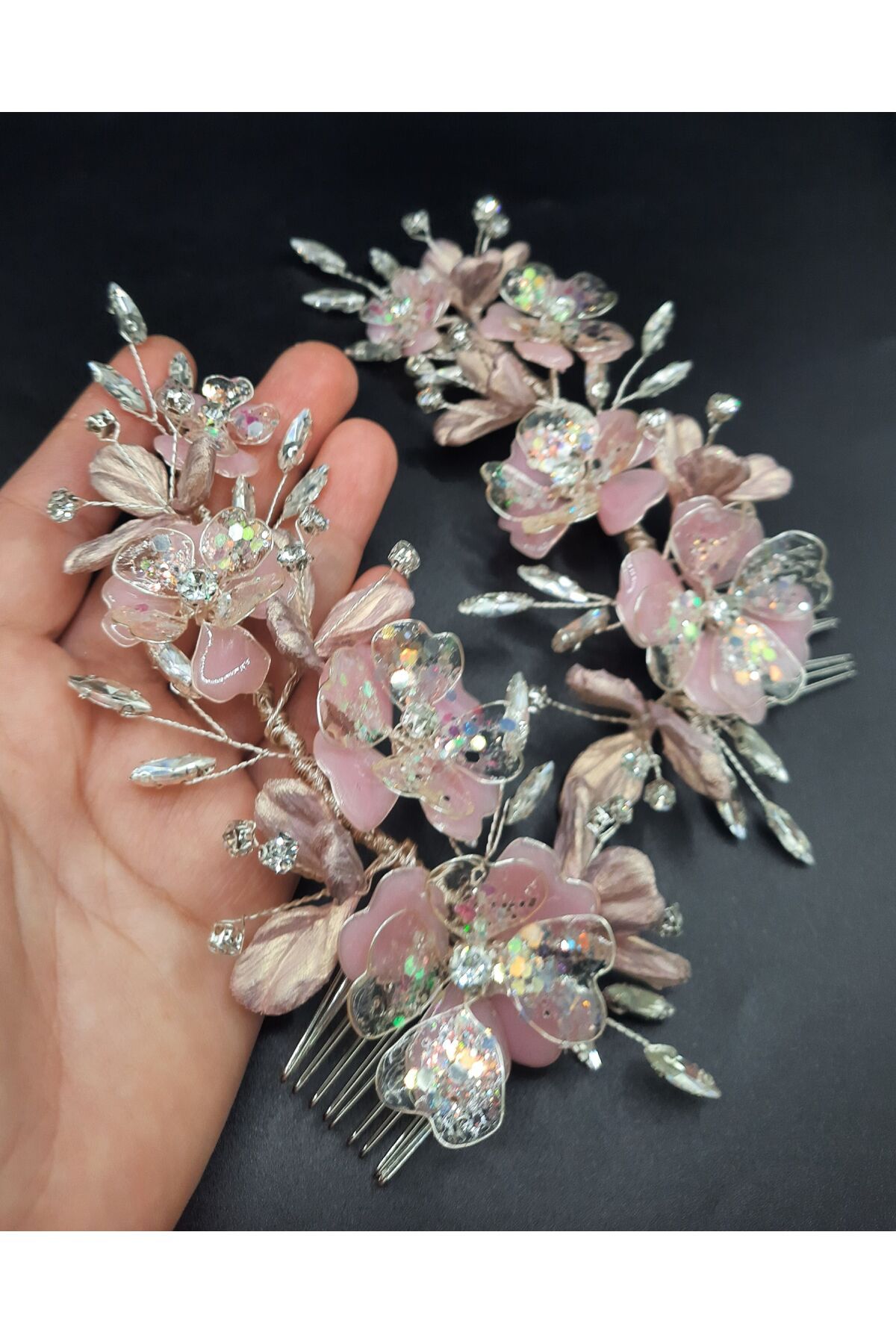Pembe toka,çiçekli saç aksesuarı,ikili çiçek toka seti