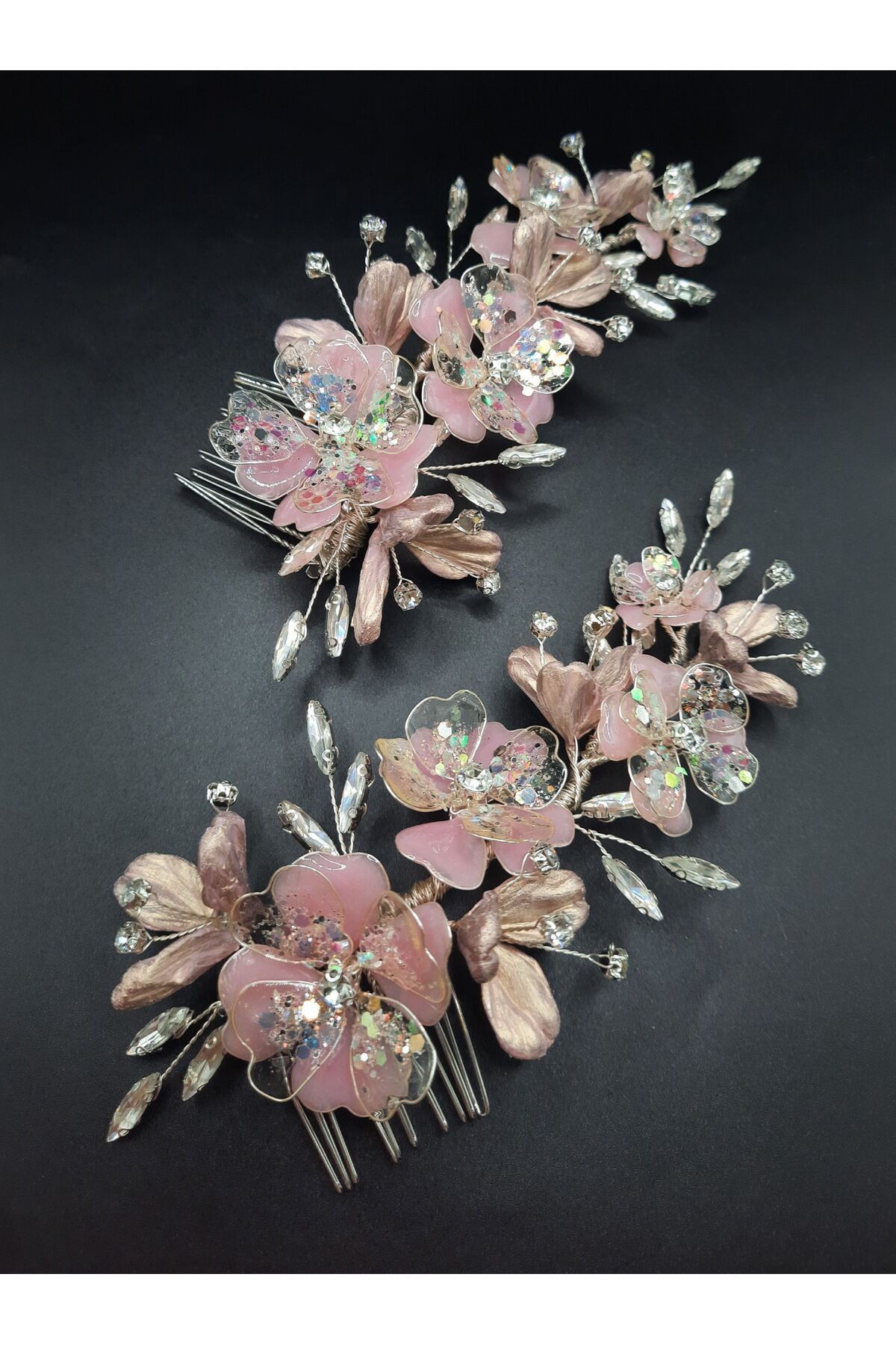 Pembe toka,çiçekli saç aksesuarı,ikili çiçek toka seti